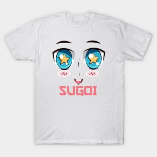 "SUGOI", Funny, Cute, Kawaii Anime Girl Face T-Shirt